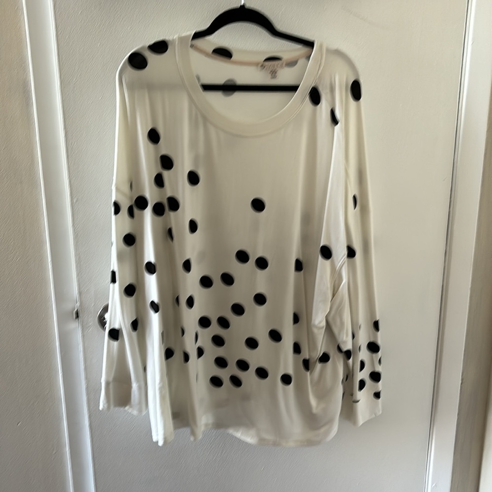 Ellane Rose polka dot white top with long sleeves